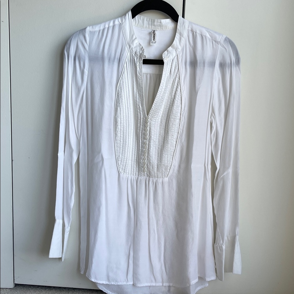 Free People White Blouse with Pintuck Detail
